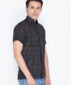 VASTRAMAY Men's Black Cotton Ethnic Shirt