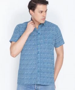 VASTRAMAY Men's Blue Cotton Ethnic Shirt