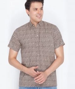 VASTRAMAY Men's Brown Cotton Ethnic Shirt