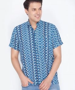 Vastramay Men's Blue Cotton Ethnic Shirt