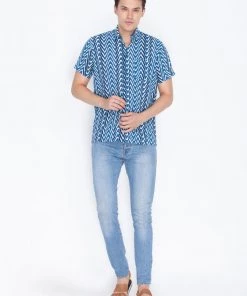 Vastramay Men's Blue Cotton Ethnic Shirt
