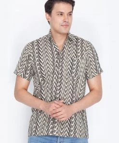 VASTRAMAY Men's Brown Cotton Ethnic Shirt
