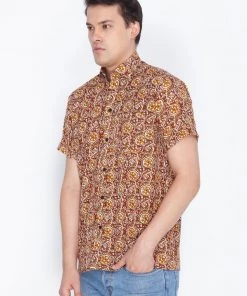 VASTRAMAY Men's Brown Cotton Ethnic Shirt