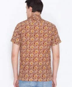 VASTRAMAY Men's Brown Cotton Ethnic Shirt