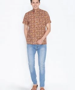 VASTRAMAY Men's Brown Cotton Ethnic Shirt