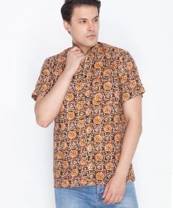 VASTRAMAY Men's Brown Cotton Ethnic Shirt