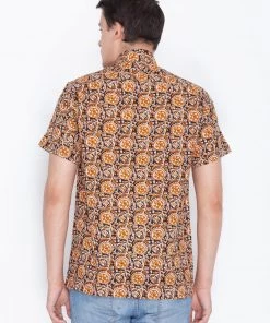 VASTRAMAY Men's Brown Cotton Ethnic Shirt