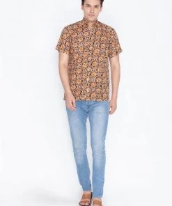 VASTRAMAY Men's Brown Cotton Ethnic Shirt