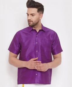 Vastramay Men's Purple Silk Blend Ethnic Shirt