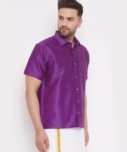 Vastramay Men's Purple Silk Blend Ethnic Shirt