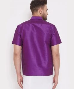 Vastramay Men's Purple Silk Blend Ethnic Shirt