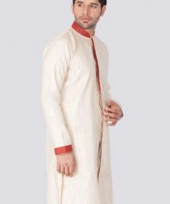 Vastramay Men's Gold Silk Blend Sherwani Only Top