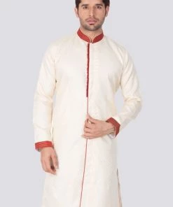 Vastramay Men's Gold Silk Blend Sherwani Only Top