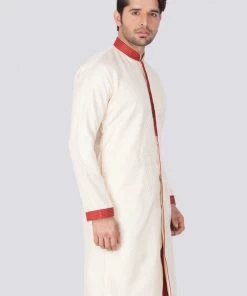 Vastramay Men's Gold Silk Blend Sherwani Only Top