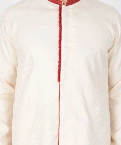 Vastramay Men's Gold And Maroon Silk Blend Sherwani Set