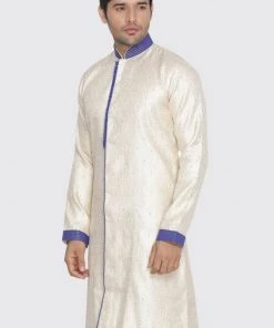 Vastramay Men's Gold Silk Blend Sherwani Only Top