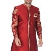 Vastramay Men's Maroon Silk Blend Sherwani Only Top