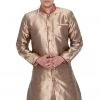 Vastramay Men's Gold Cotton Silk Blend Sherwani Top Sherwani/Indowestern Sets