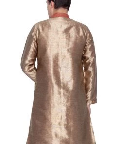 Vastramay Men's Gold Cotton Silk Blend Sherwani Top Sherwani/Indowestern Sets