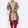 Vastramay Men's Gold Cotton Silk Blend Sherwani Set 1 Vastramay Men's Gold Cotton Silk Blend Sherwani Set