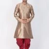 Vastramay Men's Gold Cotton Silk Blend Sherwani Set