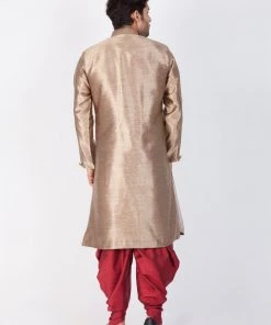 Vastramay Men's Gold Cotton Silk Blend Sherwani Set 11 Vastramay Men's Gold Cotton Silk Blend Sherwani Set