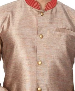 Vastramay Sherwani/Indowestern Sets Men's Gold Cotton Silk Blend Sherwani Set