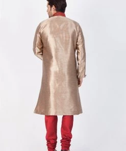 Vastramay Sherwani/Indowestern Sets Men's Gold Cotton Silk Blend Sherwani Set