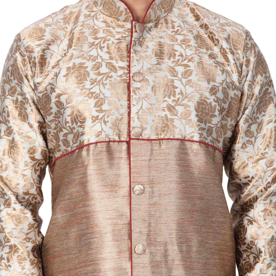 Vastramay Men's Gold Cotton Silk Blend Sherwani Top 5 Vastramay Men's Gold Cotton Silk Blend Sherwani Top