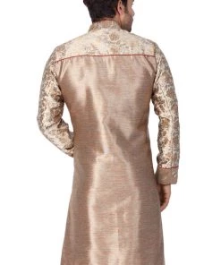 Vastramay Men's Gold Cotton Silk Blend Sherwani Top 12 Vastramay Men's Gold Cotton Silk Blend Sherwani Top