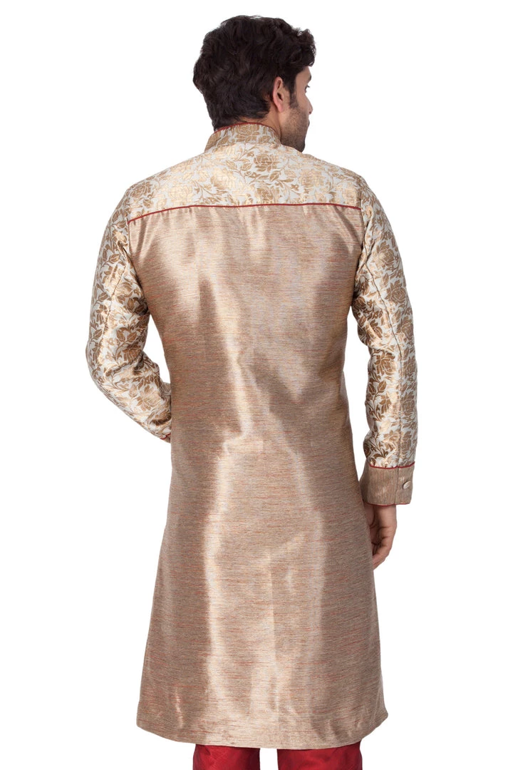 Vastramay Men's Gold Cotton Silk Blend Sherwani Top 7 Vastramay Men's Gold Cotton Silk Blend Sherwani Top