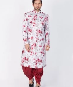 Vastramay Men's Multicolor Cotton Blend Sherwani Set