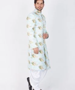Vastramay Buy 1 Get 1 Men's Green Base Multicolor Cotton Blend Sherwani Set