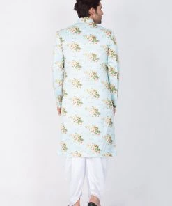 Vastramay Buy 1 Get 1 Men's Green Base Multicolor Cotton Blend Sherwani Set