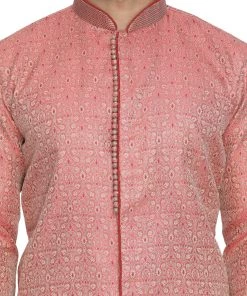 Vastramay Men's Pink Cotton Silk Blend Sherwani Top Buy 1 Get 1
