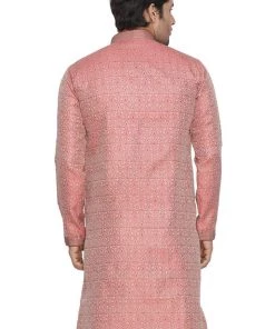 Vastramay Men's Pink Cotton Silk Blend Sherwani Top Buy 1 Get 1