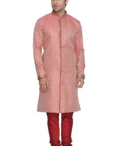 Vastramay Buy 1 Get 1 Men's Pink Cotton Silk Blend Sherwani Set