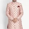 Vastramay Men's Pink Cotton Satin Blend Sherwani Only Top Sherwani/Indowestern 1 Vastramay Men's Pink Cotton Satin Blend Sherwani Only Top Sherwani/Indowestern