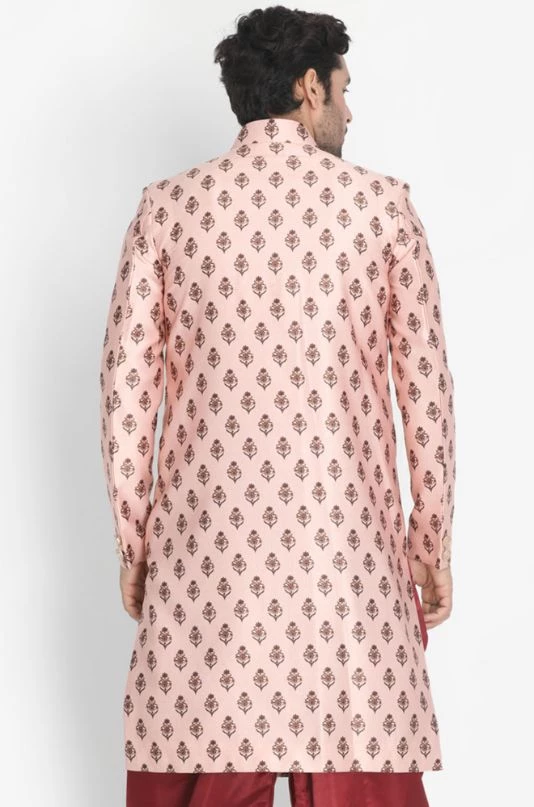 Vastramay Men's Pink Cotton Satin Blend Sherwani Only Top Sherwani/Indowestern 5 Vastramay Men's Pink Cotton Satin Blend Sherwani Only Top Sherwani/Indowestern
