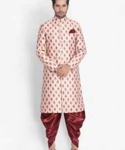 Vastramay Men's Pink Cotton Satin Blend Sherwani Only Top Sherwani/Indowestern 12 Vastramay Men's Pink Cotton Satin Blend Sherwani Only Top Sherwani/Indowestern