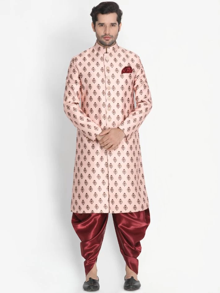 Vastramay Men's Pink Cotton Satin Blend Sherwani Only Top Sherwani/Indowestern 7 Vastramay Men's Pink Cotton Satin Blend Sherwani Only Top Sherwani/Indowestern