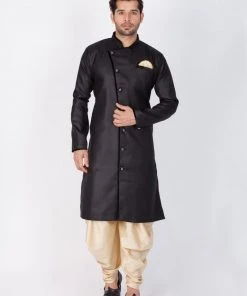 Vastramay Cotton Blend Black Baap Beta Sherwani Set