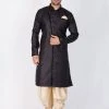 Vastramay Sherwani/Indowestern Sets Men's Black And Gold Cotton Blend Sherwani Set 1 Vastramay Sherwani/Indowestern Sets Men's Black And Gold Cotton Blend Sherwani Set