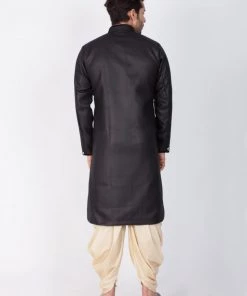 Vastramay Sherwani/Indowestern Sets Men's Black And Gold Cotton Blend Sherwani Set