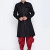Vastramay Men's Black Cotton Blend Sherwani Set 2 Vastramay Men's Black Cotton Blend Sherwani Set