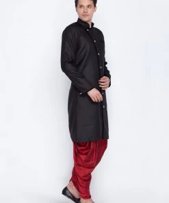 Sherwani/Indowestern Vastramay Cotton Blend Black Baap Beta Sherwani Set