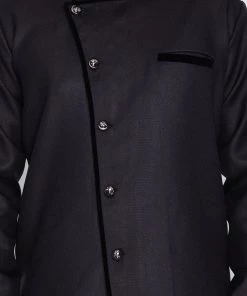 Sherwani/Indowestern Vastramay Cotton Blend Black Baap Beta Sherwani Set