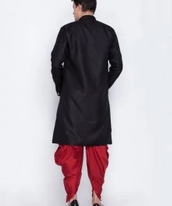Vastramay Men's Black Cotton Blend Sherwani Set