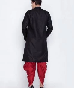 Sherwani/Indowestern Vastramay Cotton Blend Black Baap Beta Sherwani Set