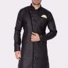Vastramay Men's Black Cotton Blend Sherwani Only Top